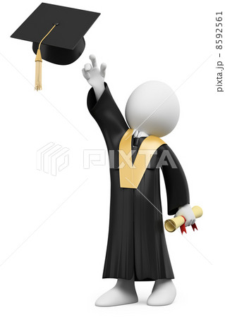 3D student dressed in cap and gown on graduation day 8592561