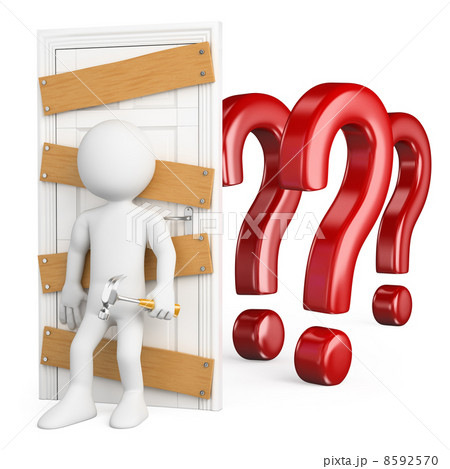 3D white people. Man closing the door to doubt 8592570