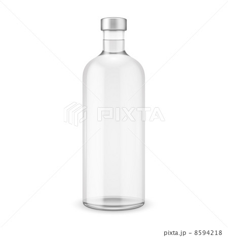 Glass vodka bottle with silver cap. Glass vodka bottle with silver cap. 8594218