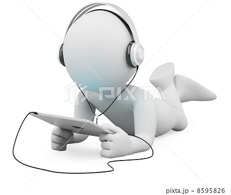 3D white people. Tablet and headphones 8595826