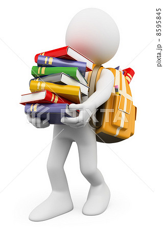 3D white people. Student carrying a stack of books 8595845