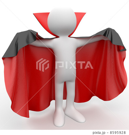 3D human dressed in a red cape and black 8595928