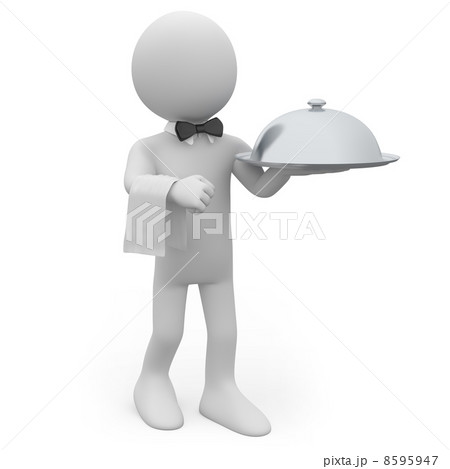Waiter with a silver tray in hand Waiter with a silver tray in hand 8595947