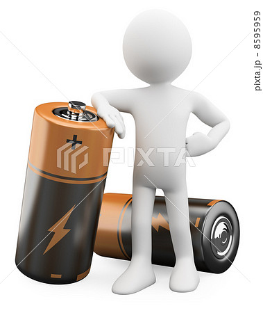 3D Man leaning on a battery 3D Man leaning on a battery 8595959