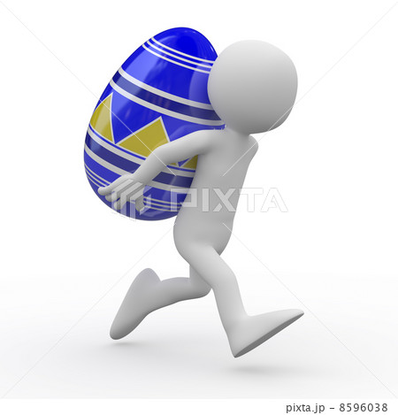Man running with a huge Easter egg in the back 8596038