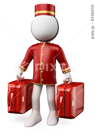 3D white people. Bellhop with two suitcases 8596050