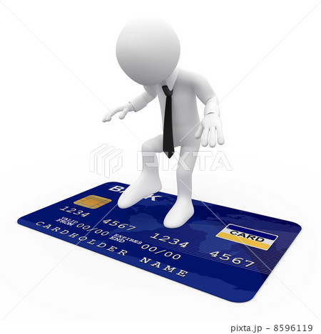 Man on top of a blue credit card 8596119
