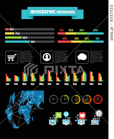 Color infographic elements on black Color infographic elements on black 8597033
