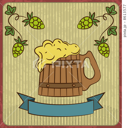 Vintage card with wooden mug beer 8613577