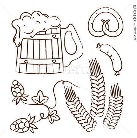 Octoberfest cartoon design elements (1), hand drawn style 8613578