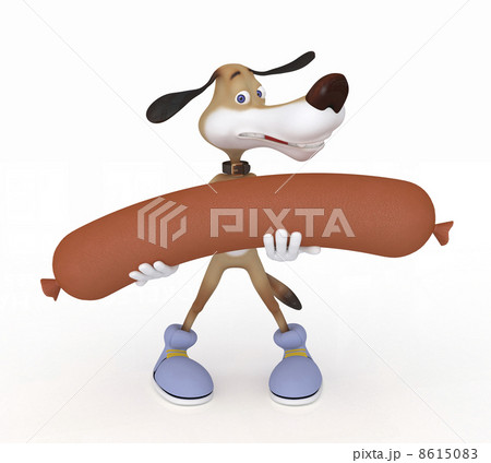 The 3D dog with a sausage. 8615083