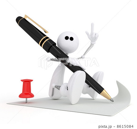 The 3D little man writes the letter. 8615084