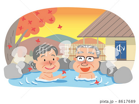 温泉　老夫婦　高齢者　秋　イラスト 8617689