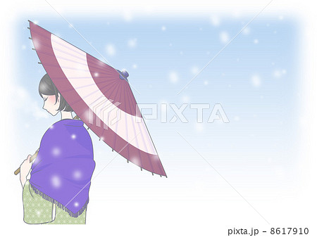 傘をさした着物の女性 雪の中のイラスト素材