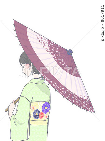 傘をさした着物の女性のイラスト素材