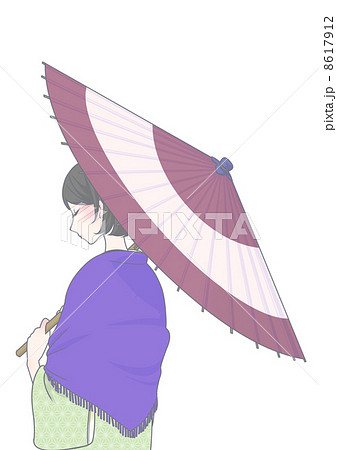 傘をさした着物の女性 冬のイラスト素材