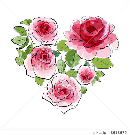 Heart of pink roses. Watercolor 8618676