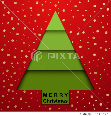 Christmas tree on red background in gold flecked 8618757