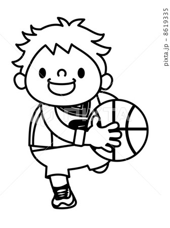 バスケットボールを持った男の子 線画のイラスト素材