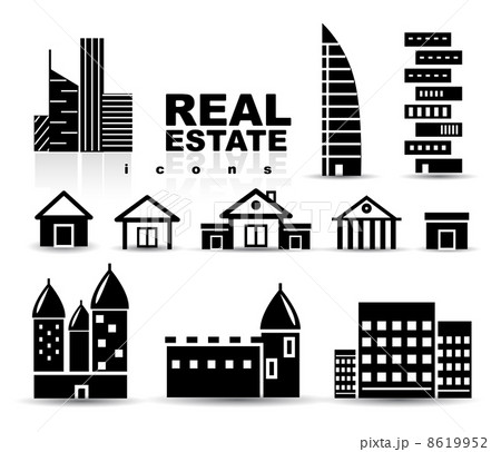 Black real estate | houses | buildings icon set Black real estate | houses | buildings icon set 8619952