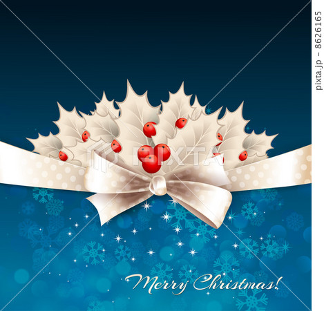 Vector christmas background with  bow and holly 8626165