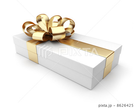 Gift 3D. White box, bow and ribbon. Isolated on white background 8626425