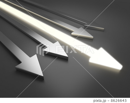 3D light arrow. Competition concept. On gray background 8626643