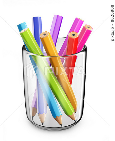 Colorful pens in glass. 3D Icon isolated on white bacground Colorful pens in glass. 3D Icon isolated on white bacground 8626908