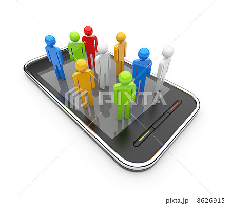 Social network on mobile smartphone 3D. Communication concept. I 8626915