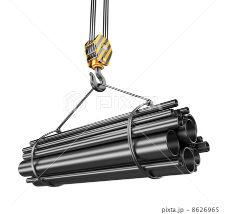 Crane hook with steel pipes 3D. Isolated on white background Crane hook with steel pipes 3D. Isolated on white background 8626965