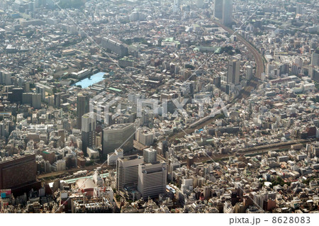 西武新宿から大久保駅付近を空撮の写真素材