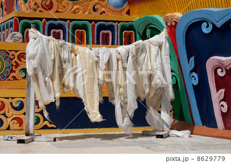 Praying flags at Buddhist monastery. India, Ladakh 8629779