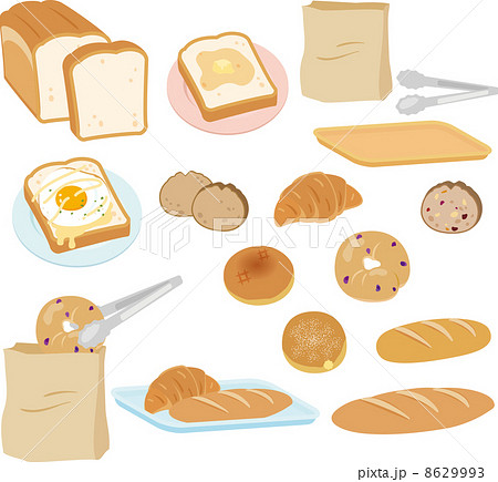パン屋のいろいろなパンのイラスト素材