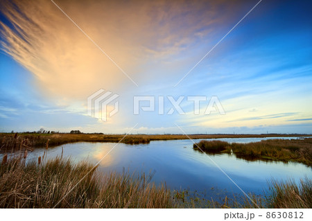 beautiful sky over lake before sunset 8630812