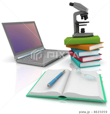 Laptop, microscope and books 8635059