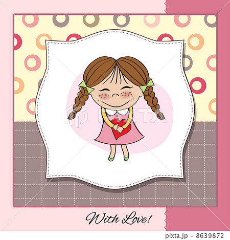 Funny girl with hearts. Doodle cartoon character. 8639872