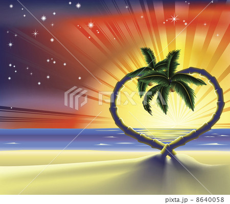 Romantic beach heart palm trees illustration 8640058