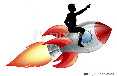 Businessman riding rocket ship 8640424