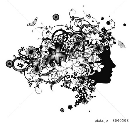 Beautiful woman with hair made of flowers 8640598