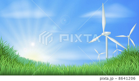 Wind turbines landscape illustration 8641206