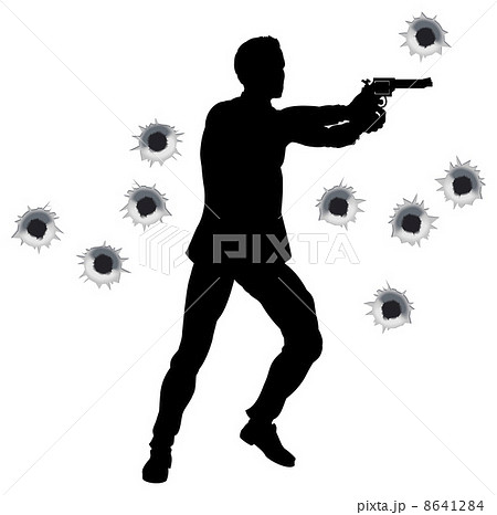 Action hero in gun fight silhouette 8641284