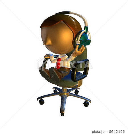 3d business man character sitting in a chair with headphones 8642196