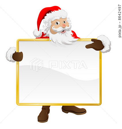Santa holding Christmas sign and pointing Santa holding Christmas sign and pointing 8642497