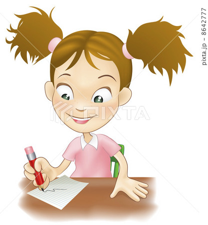Young girl writing at her desk 8642777