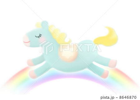 かわいい馬と虹 イラストのイラスト素材