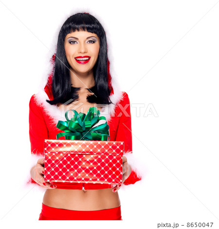 snow maiden holds the  christmas new year box with  gift 8650047