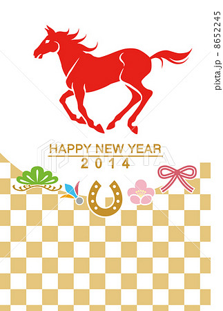 年賀状 午年 赤馬 市松模様のイラスト素材