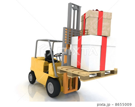 Forklift with gifts boxes is isolated 8655009