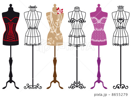 Vintage Fashion Mannequins Vector Setのイラスト素材