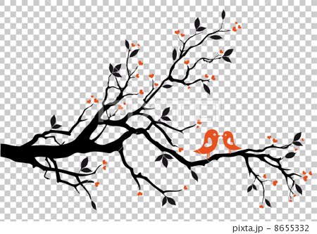 Download kissing birds in love on tree branch, vector... - Stock ...